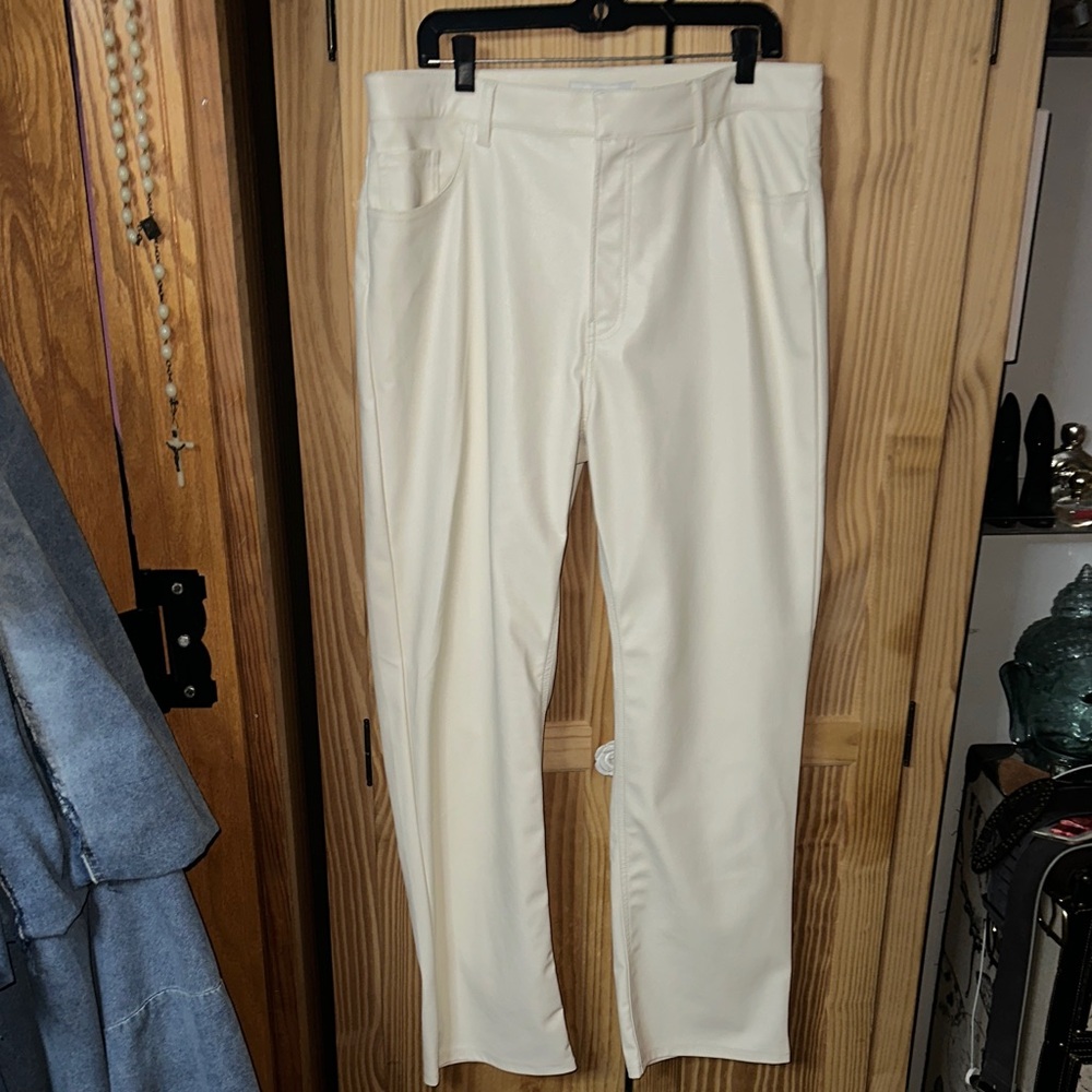 H&M Off-White Coated Tailored Trousers